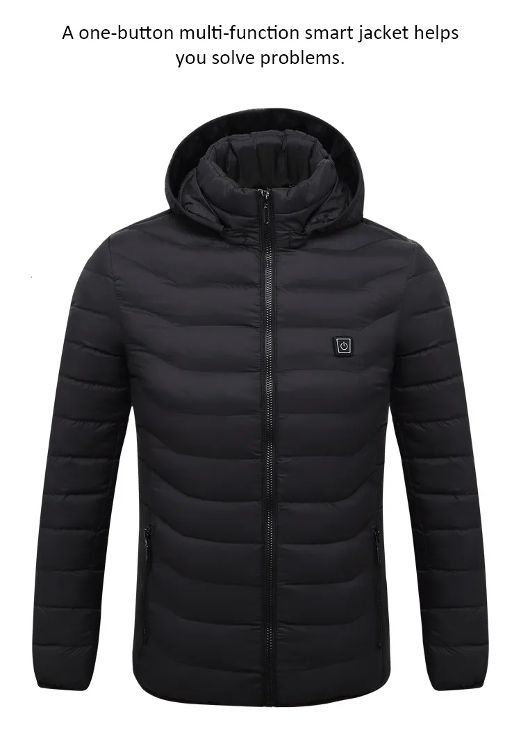 Men's Winter Warm USB Heating Smart Thermostat Hooded Heated Jacket ...
