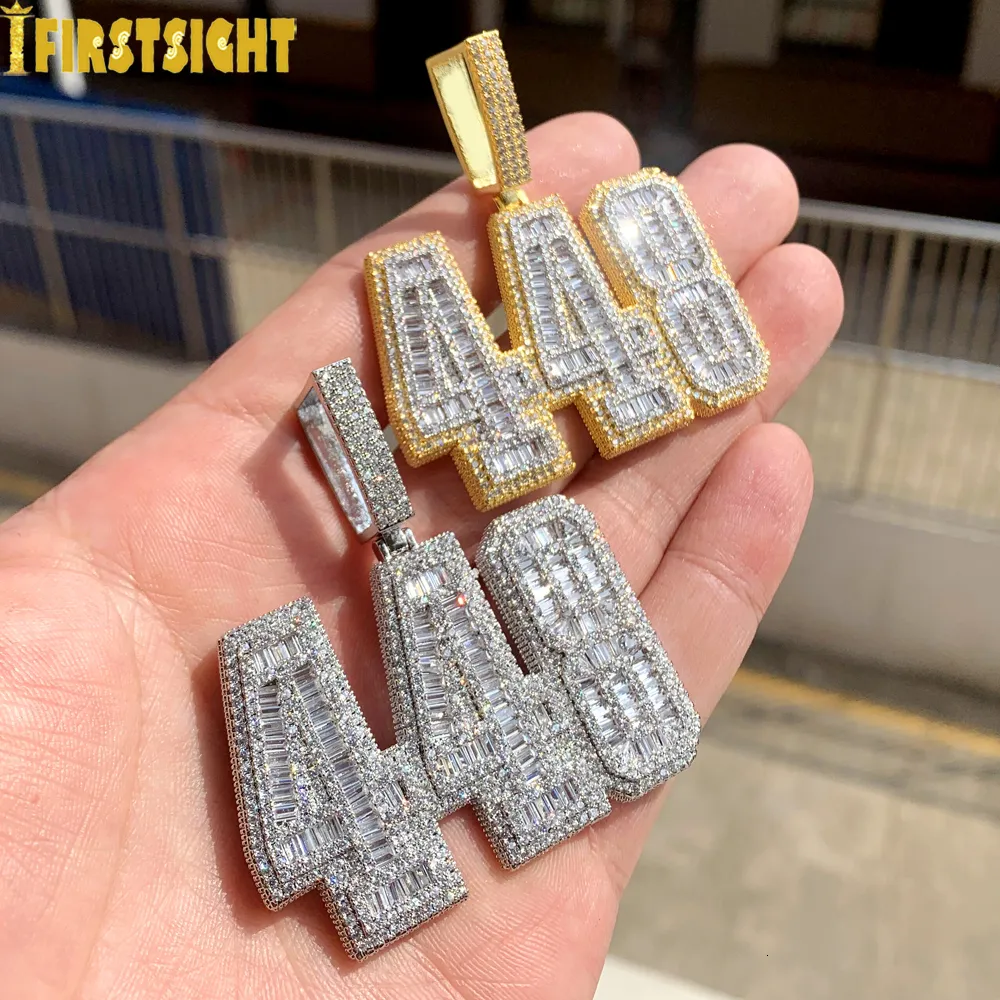 Hanger Kettingen Iced Out Bling 448 Letter Arabisch Nummer CZ Zirkoon Two Tone Zilver Kleur Charm Heren Hip Hop sieraden 230803