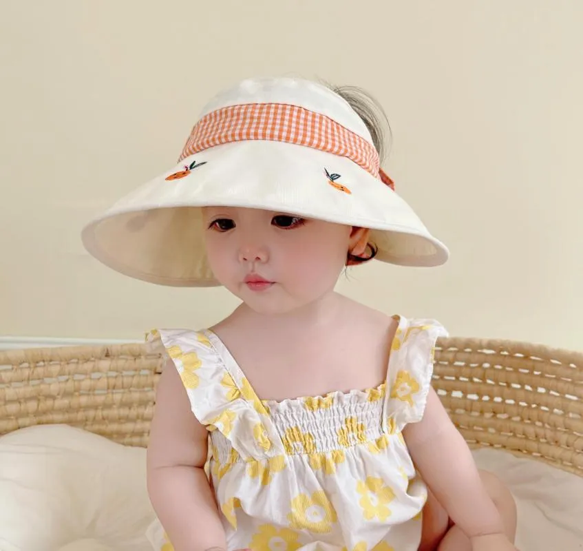 Hair Accessories Summer Bowknot Sun Hat Outdoor Empty Top Big Brim Children Boy Girl Cap Beach Travel Kids Baby Visor Caps