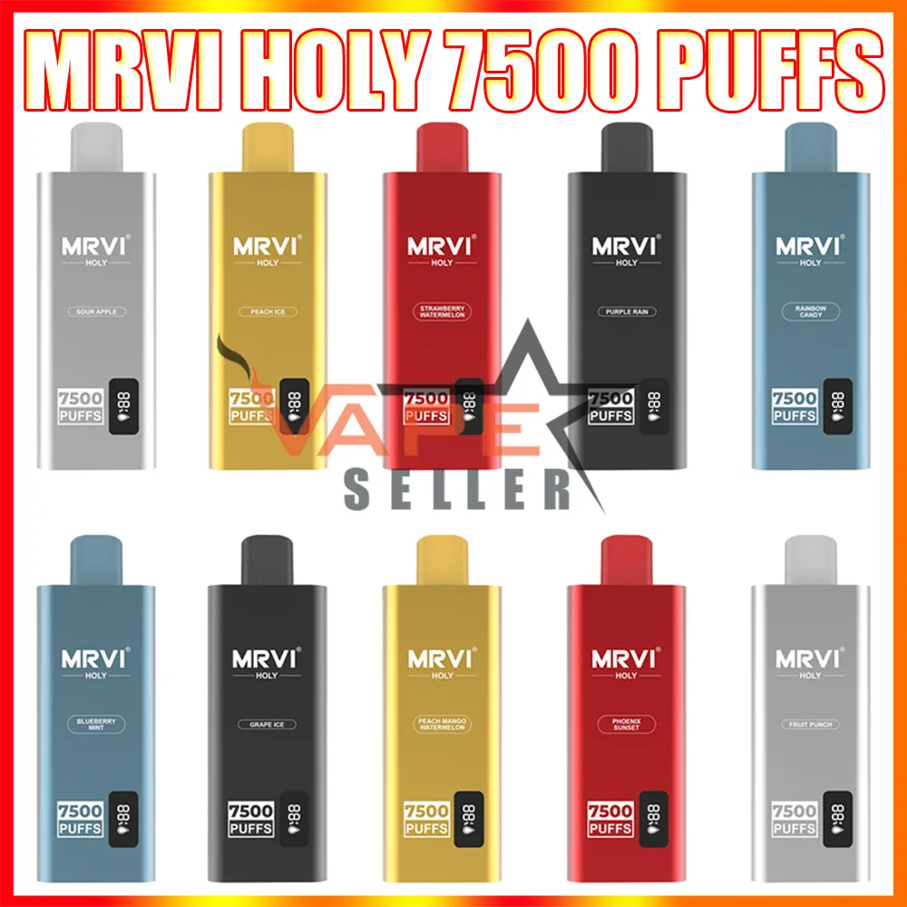 Original MRVI HOLY 7500 PULDS Disponibla E Cigarettvape med LED-skärm Display Mesh Coil-laddningsbart 600mAh Batteri 15 ml POD H-Q-D CUVIE SLICK PEN