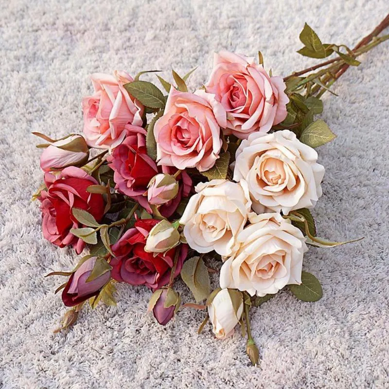 Dekorativa blommor 1 st konstgjorda blommor diy heminredning bärbar enkelgren simulering steg för bröllop