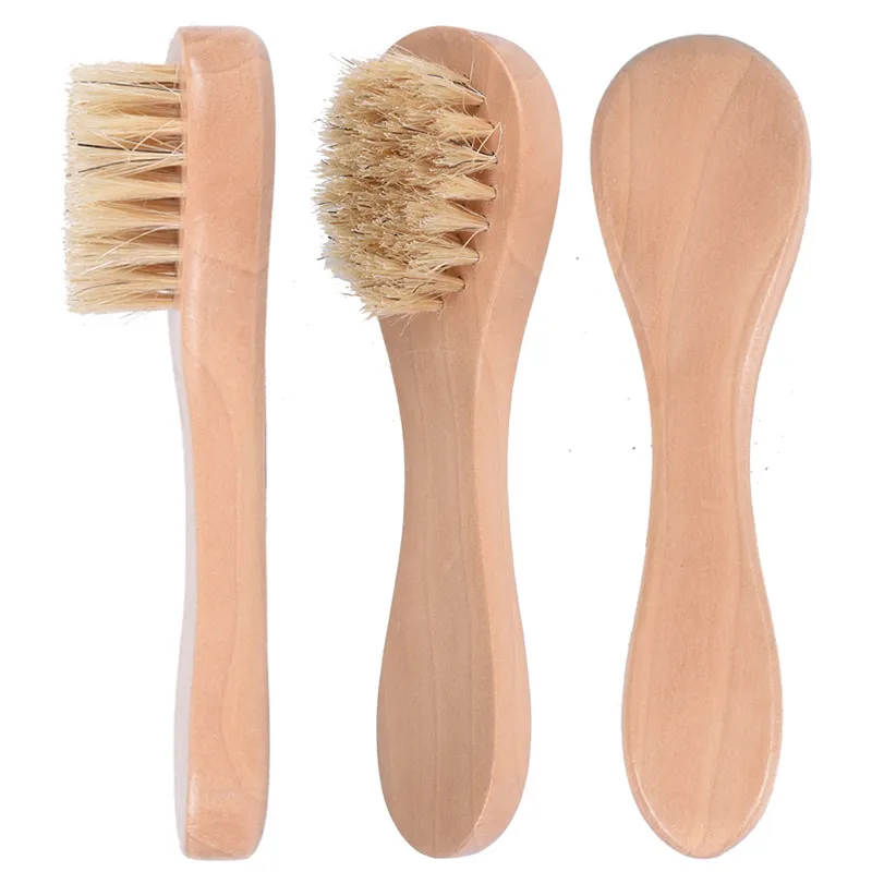 Brosse de bain exfoliante poils naturels brosse nettoyante visage manche en bois brosse de massage
