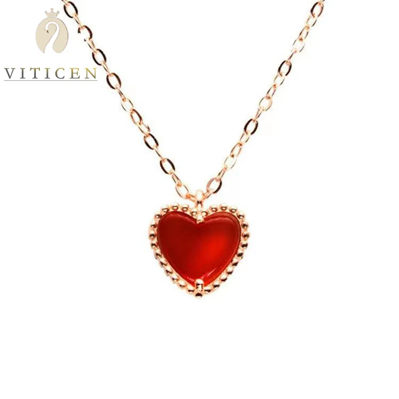 アクセサリー 18k AU750 Hallow Heart Pendant 18k Gold Heart Pendant Necklace - Au750 Rose Red Onyx, Valentine's