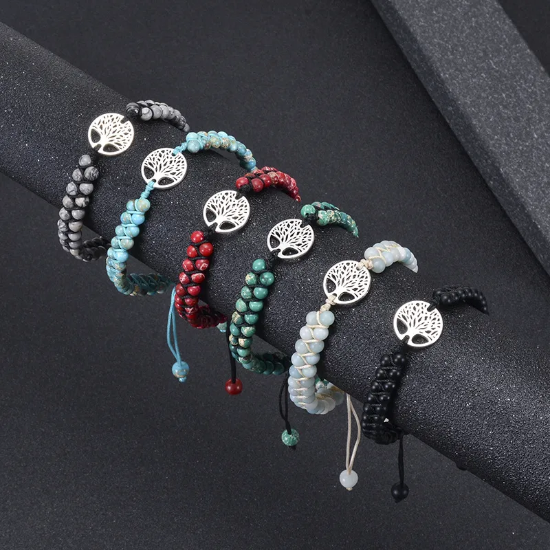 Charm Armbanden 6Mm Natuurlijke Chakra Kralen Armband Levensboom Handgemaakte String Gevlochten Vrouwen Mannen Yoga Sieraden Gift