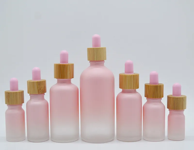 Frosted Glass Dropper Bottle Pipette Drip Pink Color With Bamboo Cap 1oz Essential Oil Bottle 5ml 10ml 20ml 30ml 50ml 100ml Packing Case