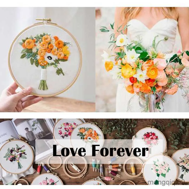 Kinesiska stilprodukter Flower Bouquet DIY Brodery Needwork Cross Stitch with Frame For Nybörjare Swing Art Målning Hantverk Decoration Gift R230804