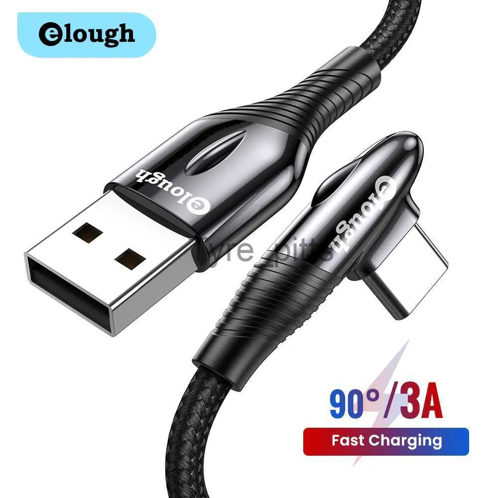 Opladers/kabels Elough USB C-kabel 90 graden snellader USB Type C-kabel 3m 1m voor Xiaomi Mi 8 Samsung Galaxy S10 Plus mobiele telefoon USB-C-kabel x0804