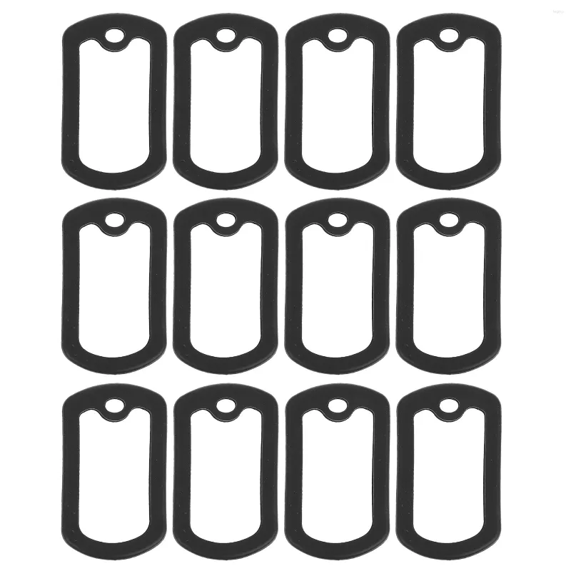Collares para perros 12 piezas Etiquetas de identificación de goma de silicona Cubierta rectangular (Negro)