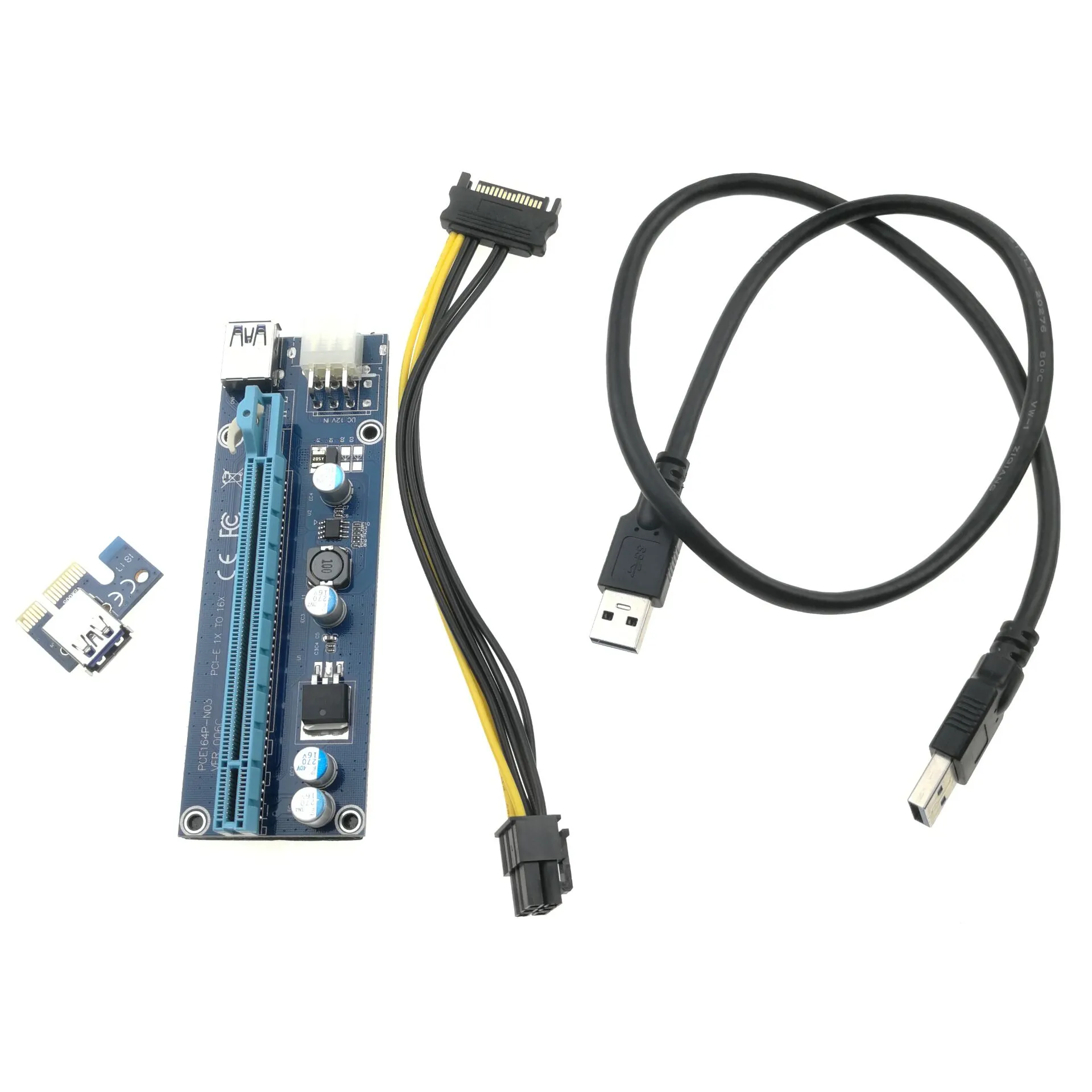 PCIe PCI-e PCI Express Riser 1x à 16x 6pin vers SATA Câble d'alimentation USB 3.0 60cm pour BTC Miner Machine RIG