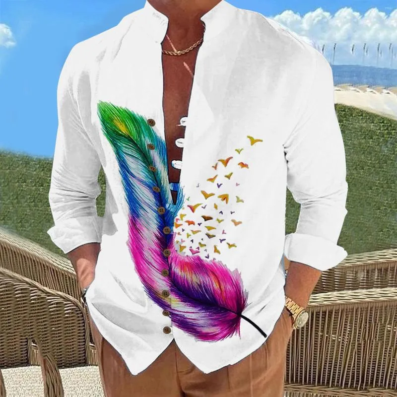 Digital 3D Mens Long Sleeve Shirts Long Sleeve Loose Button