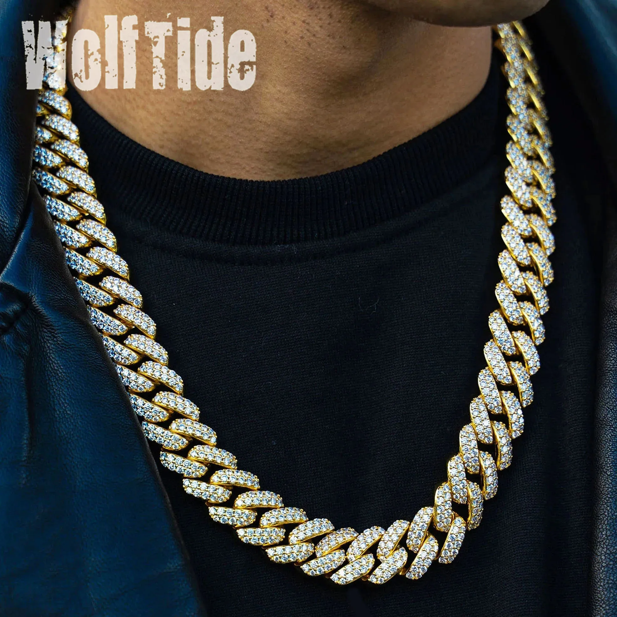 18k Real Gold Plated Full CZ Zirconia Mens Chain Necklace 10 14 18 28mm Diamond Silver Hip Hop Punk Rock Smyckesgåvor för pojkar grossist