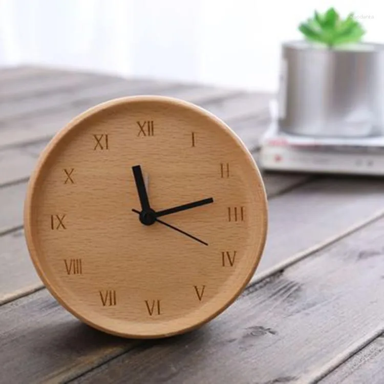 Wall Clocks Beech Silent Desk Clock Creative Alarm Ornaments Living Room Modern Simple Wooden