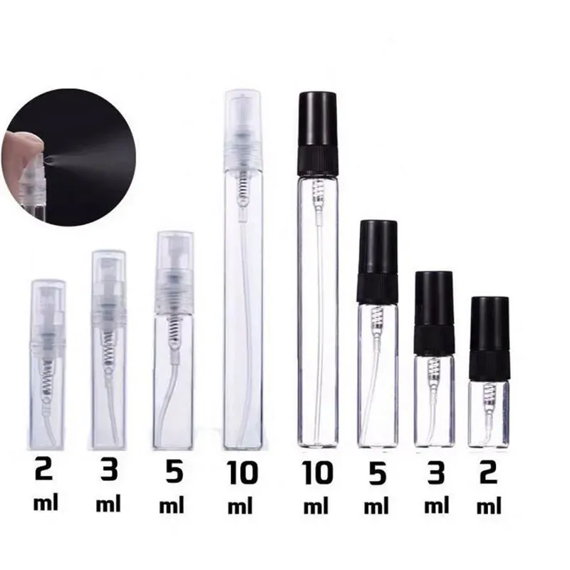 Hurtownia 2 ml 3 ml 5 ml 10 ml czarna czysta przenośna mini perfuma szklana butelka Pusta kosmetyka butelki Próbka cienkie szklane fiolki LL