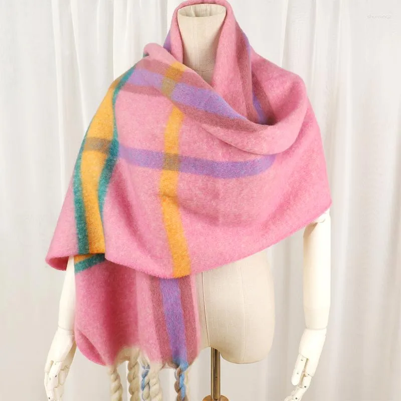 Scarves Thick Winter Poncho Women Scarf Luxury Pink Stripe Warm Shawl And Wrap Cashmere Pashmina Design Blanket Bufanda Echarpe