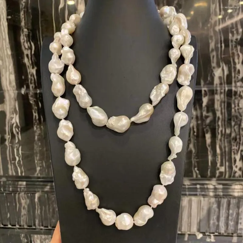 Pendants Baroque Natural Fresh Water Pearl Long Necklace Big Beads 120CM Sweater Fine Women Jewelry