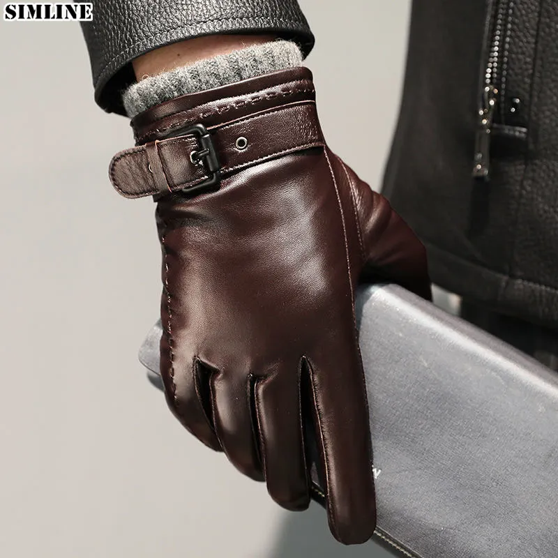 Fingerless Gloves Genuine Leather For Men Male Sheepskin Touch Screen Winter Warm Windproof Mittens Driving Cycling Motorcycle Men s 230804