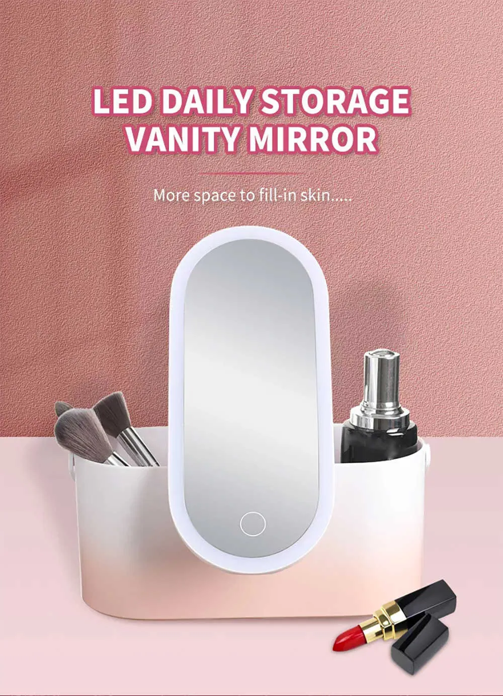 Espejo de mesa plegable de doble cara – Espejo de aumento iluminado  recargable 10 X y 1X, luz de 3 colores – Mango plegable ajustable para