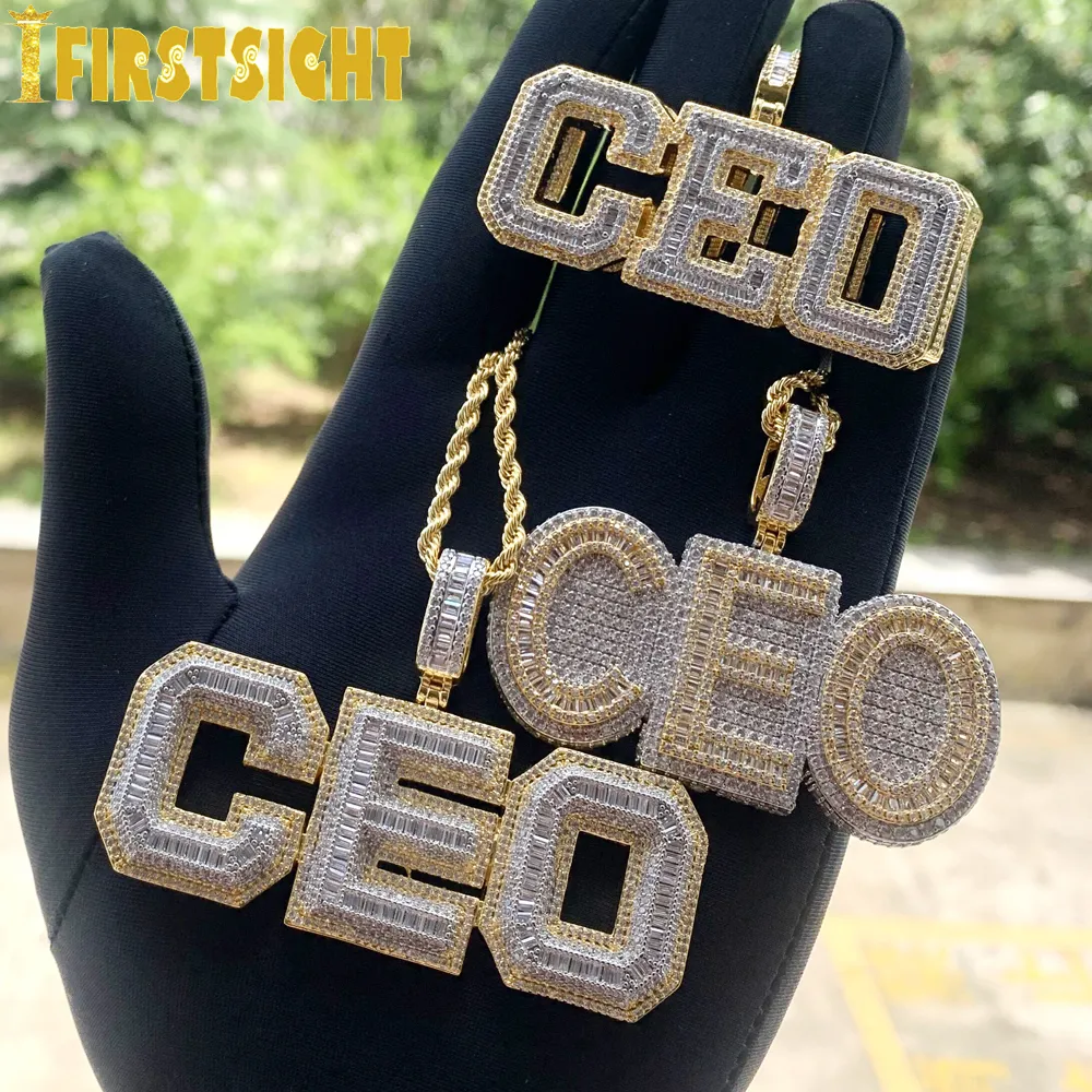 Anhänger Halsketten Iced Out Bling CZ CEO Halskette Zweifarbige Farbe Zirkonia Buchstaben Hip Hop Männer Frauen Schmuck 230803