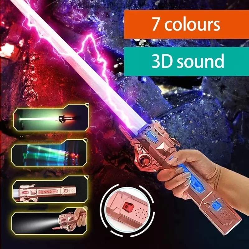 LED SwordsGuns Laser 7 couleurs Sabre Laser Garçon Gril Jouets Darth Vaders Épée Cosplay Arc Jouet Double Lumière Sabre filature Cadeau De Noël 230803