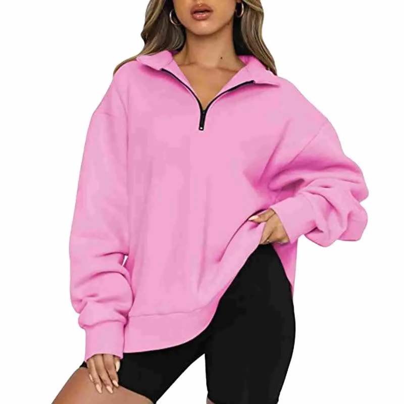Girls Half Zipper Sweatshirt - Cute Oversized Hoodie, Trendy Pullover Top For Teens, Long Sleeve Fall Clothes