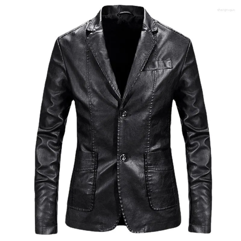 Herrjackor 2023 Fashion Punk Leather Jacket Men Slim Fit Vintage PU Male Motorcykelrockar Jaqueta Suit Coats-5xl