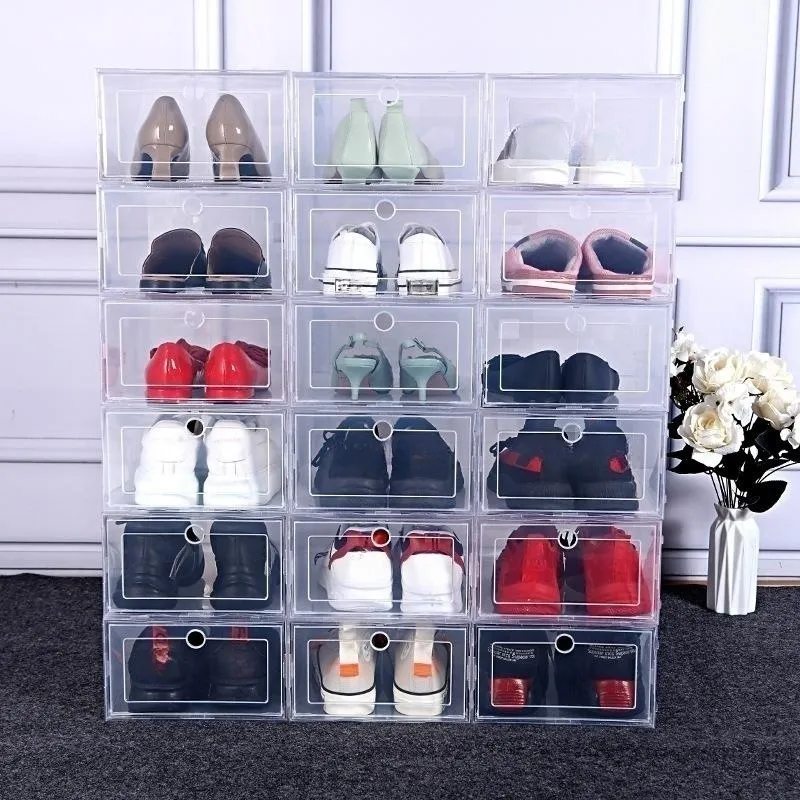 Opbergdozen Dikker Doorzichtige Plastic Schoenendoos Stofdicht Sneaker Opbergladen Flip Transparante Stapelbare Dozen Schoenen Containers Q404