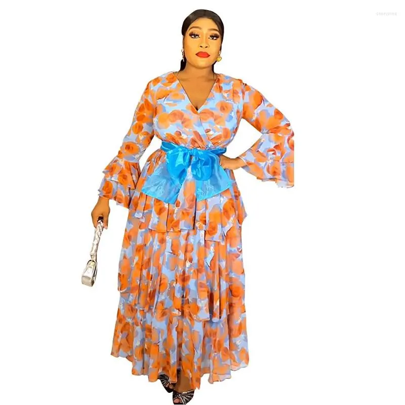 Vêtements ethniques ICCLEK robes grande taille femmes Vestido Longo Feminino mousseline de soie manches longues élégant et joli africain