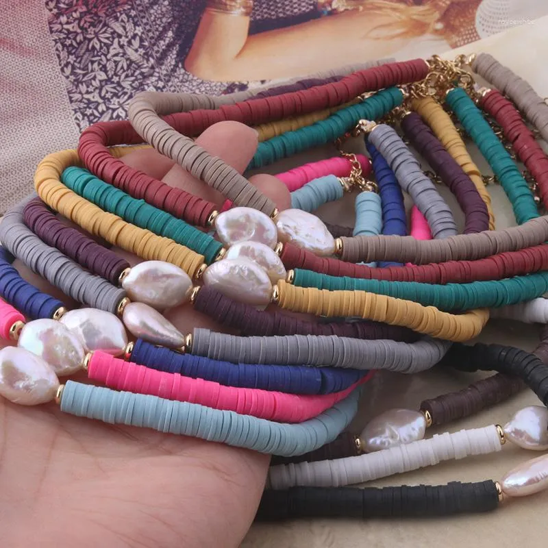 Urok bransoletki neefu wofu koralika bransoletka słodkowodna łańcuchy perłowe miękki naszyjnik ceramiki kobiety narodowość biżuteria plażowa ze stali nierdzewnej