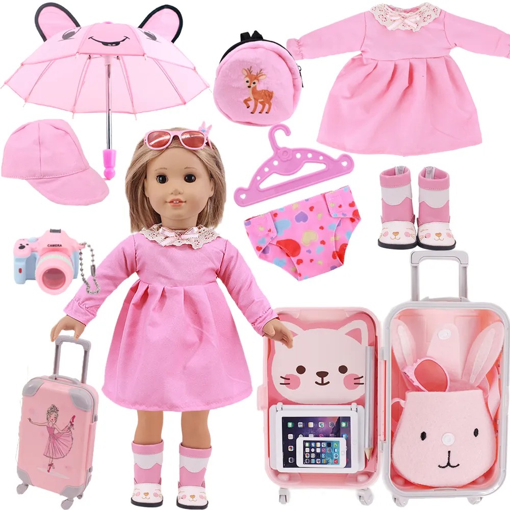 Dolls dockkläder skor kanin resväska tillbehör passar 18 tum amerikansk 43 cm baby född vår generation flickor leksak diy gåvor 230803