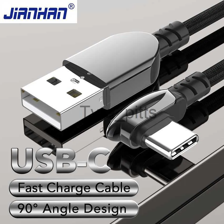 Chargeurs/Câbles Câble USB C JianHan Câble USB Type C à charge rapide à 90 degrés pour Xiaomi Mi 10 9 8 Samsung Galaxy S20 S10 S9 S8 Plus Cordon USB-C x0804