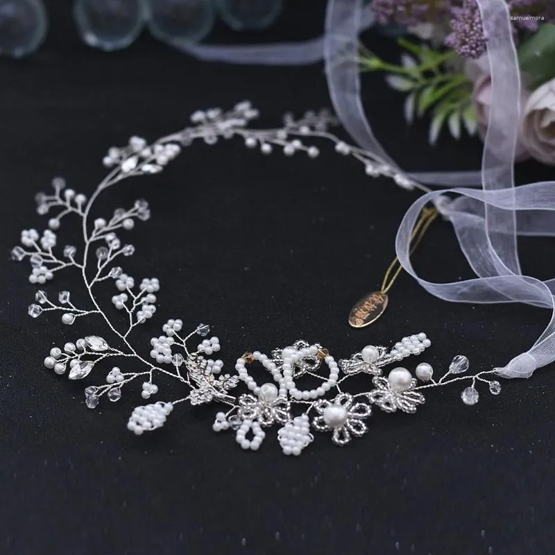 Klipsy do włosów ręcznie robione perły kryształ kryształowy opaska ślubna dla kobiet wstążka nosze ślubne biżuteria