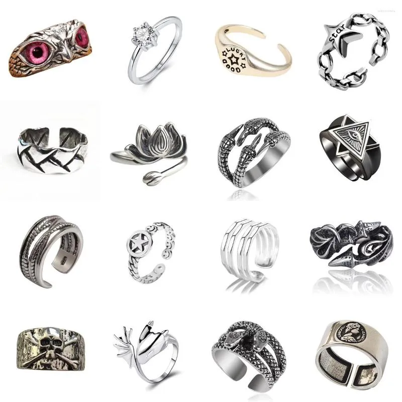 Кластерные кольца 2023 Гот панк антикварный серебряный цвет для мужчин Женские мод