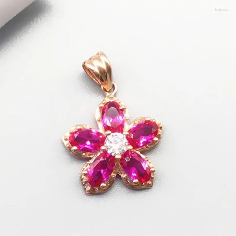 Chains 585 Purple Gold Plated 14k Rose Ruby Flower Fashion Pendant Neckalce For Woman Sweet And Light Luxury Wedding Jewelry Gift