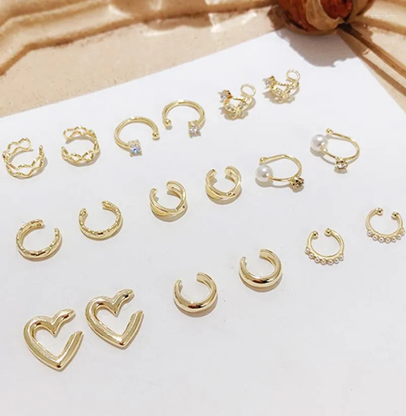 Backs Oorbellen Eenvoudige Mode Goud Kleur HeartCircle Oor Manchet Clip Op Voor Vrouwen Kristal Ronde Earcuff Nep Piercing Oorbel Sieraden