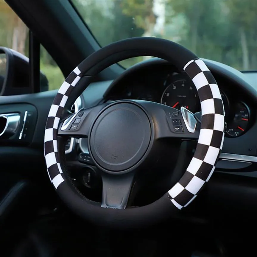 Steering Wheel Covers Fashion Plush Car Cover Universal 38cm Chessboard Print Elastic Auto Steering-Wheel Case Car-styling Accesso285A