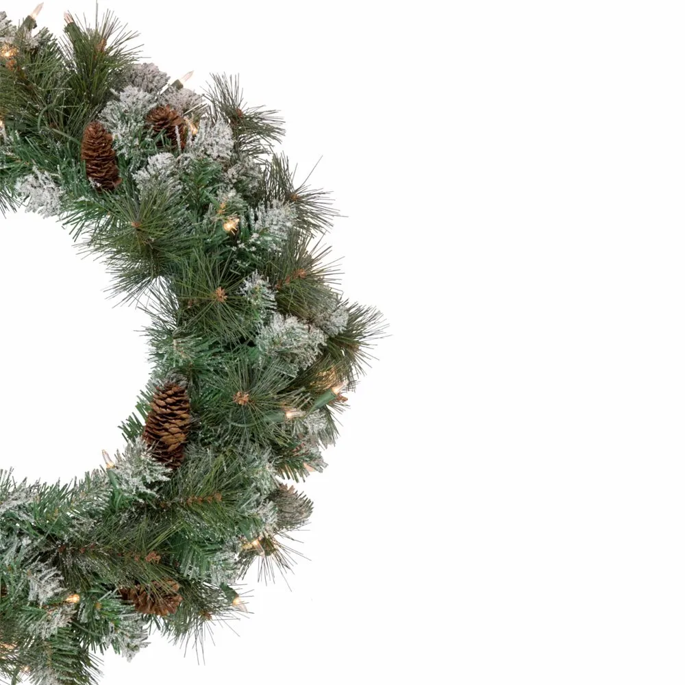 Pre-Lit Snow Valley Pine Artificial Christmas Wreath 24-Inch Clear Lights