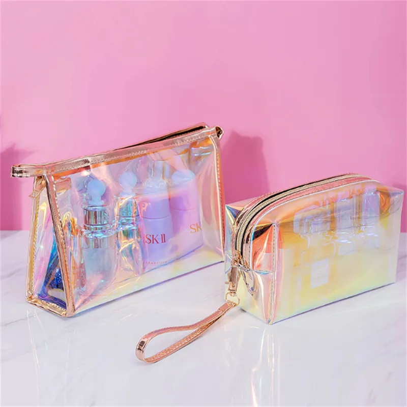 Holographic Makeup Bag Transparent Laser Cosmetic Bags Portable Waterproof Toiletry Pouch for Women Girls JL1790