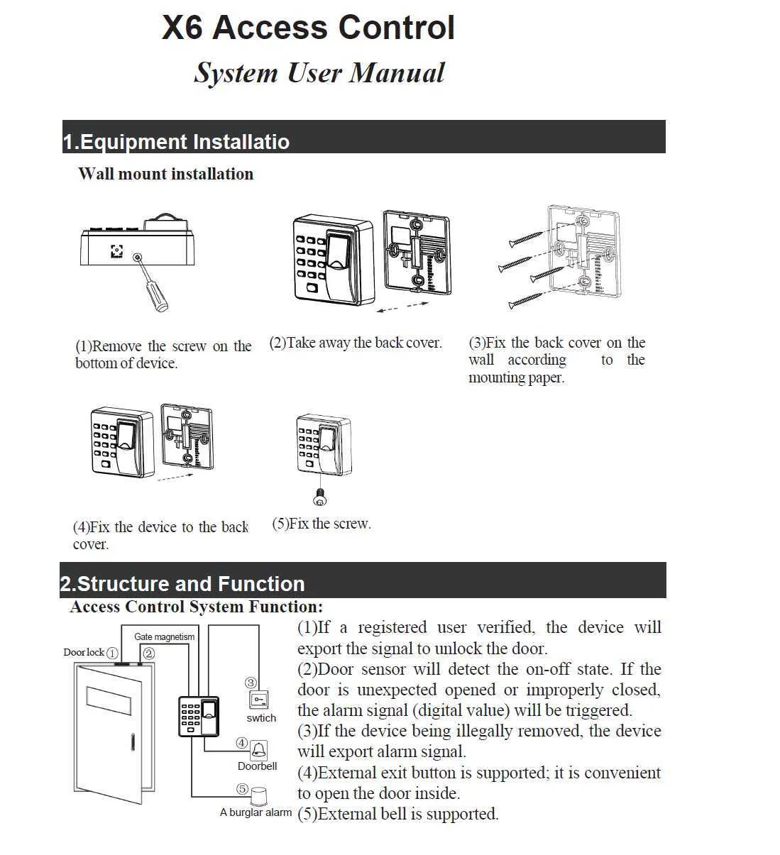 Biometric Fingerprint Access Control H0201 Machine With RFID Code System For Door Lock