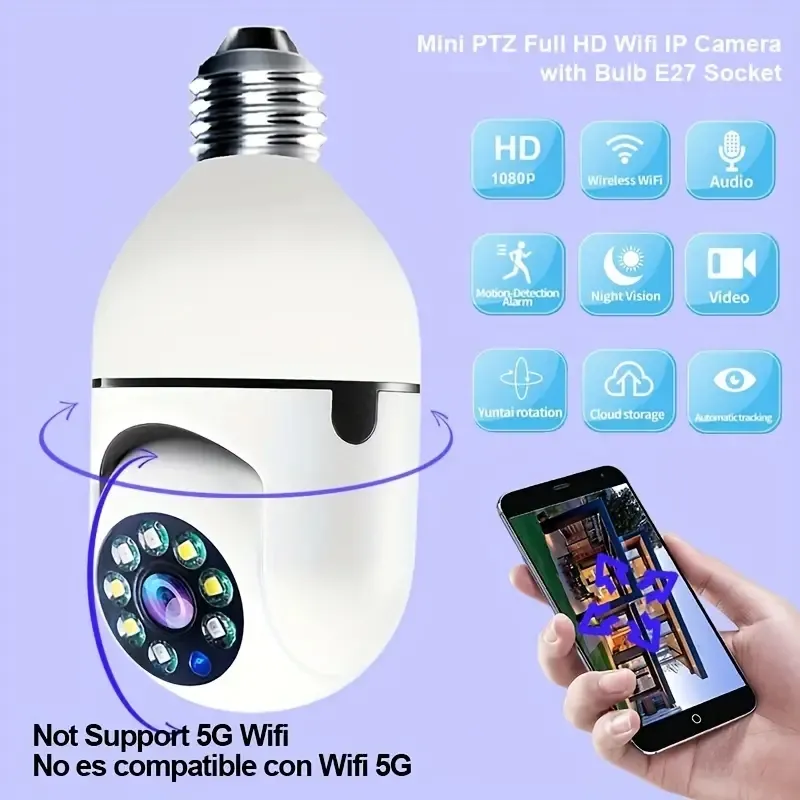 1pc, 1080p Wireless Wifi Light Bulb Security Camera with Smart Motion Detection and Two-Way Talk for Home, Office, and School Security