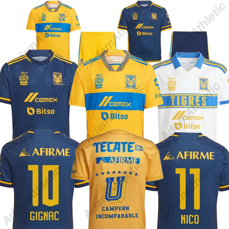 Gignac Tigres Jersey 2023 2024 Nico N.ibanez Pizarro 축구 셔츠 키트 키트 J.Angulo Gorriaran Caetano D.Reyes 축구 저지 플레이어 버전 23/24