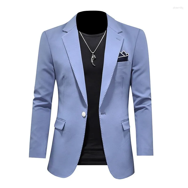 Abiti da uomo 2023 Giacca da uomo slim fit da ufficio Giacca moda tinta unita blu Abito da uomo Abito da sposa Cappotto Casual da uomo d'affari 5XL