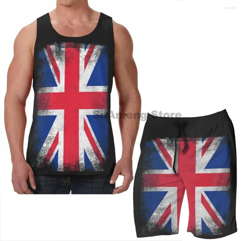 Herren-Trainingsanzüge, Sommer, lässig, Herren-Tanktops, Damen, Vereinigtes Königreich, Flagge, stolz, britischer Vintage-Stil, Distressed-Shirt, Board, Strandshorts-Sets