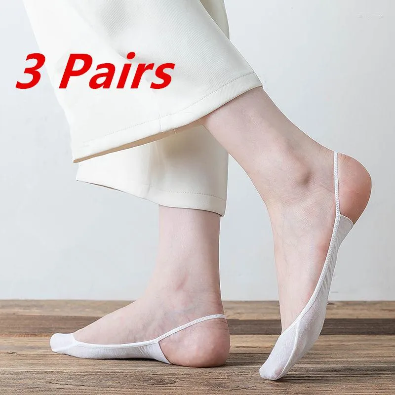 Women Socks 3 par Invisible Boat Summer Silicone Non Slip For High Heels Shoes Ice Silk Thin Half Palm Suspender