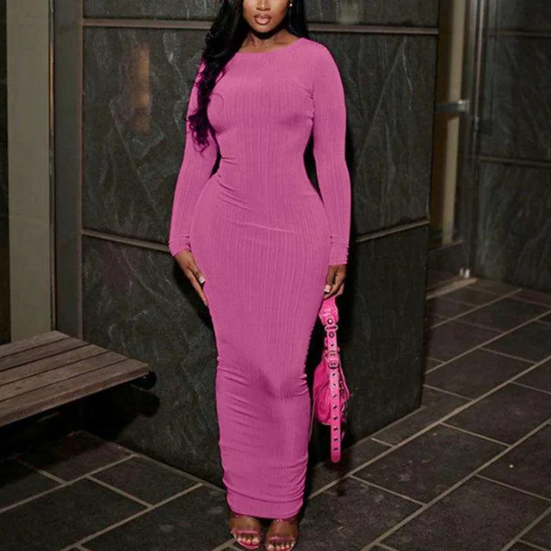 Ladies Dress Long Sleeve Slimming Round Neck Pure Color Evening Wear From  Join3, $54.11 In Bulk | DHgate.Com