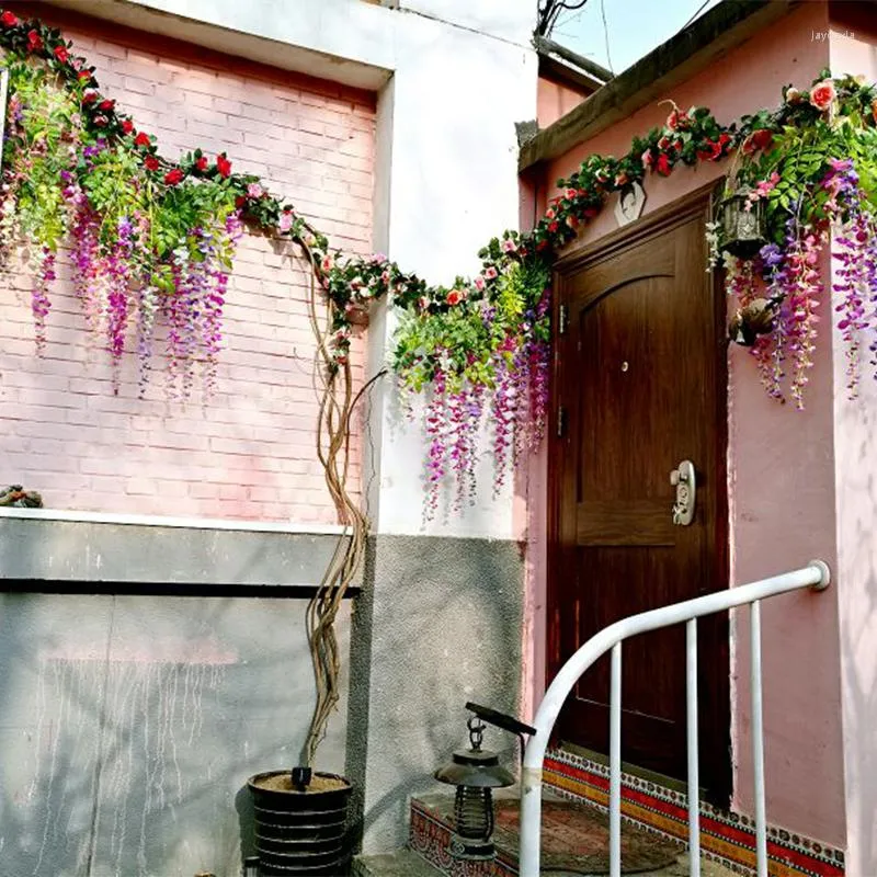 Dekorativa blommor 12st/Lot Artificial Silk Wisteria Vines Hanging Bouquet Rattan Arch Garland For Home Garden El Wedding Decor