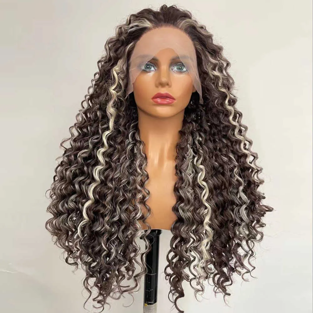 Human Hair Capless Wigs Synthetic Lace Front Breakdown Free Wigs For Women Long Wavy Brazilian Hair DailyCosplay Anime High Temperature Fiber x0802