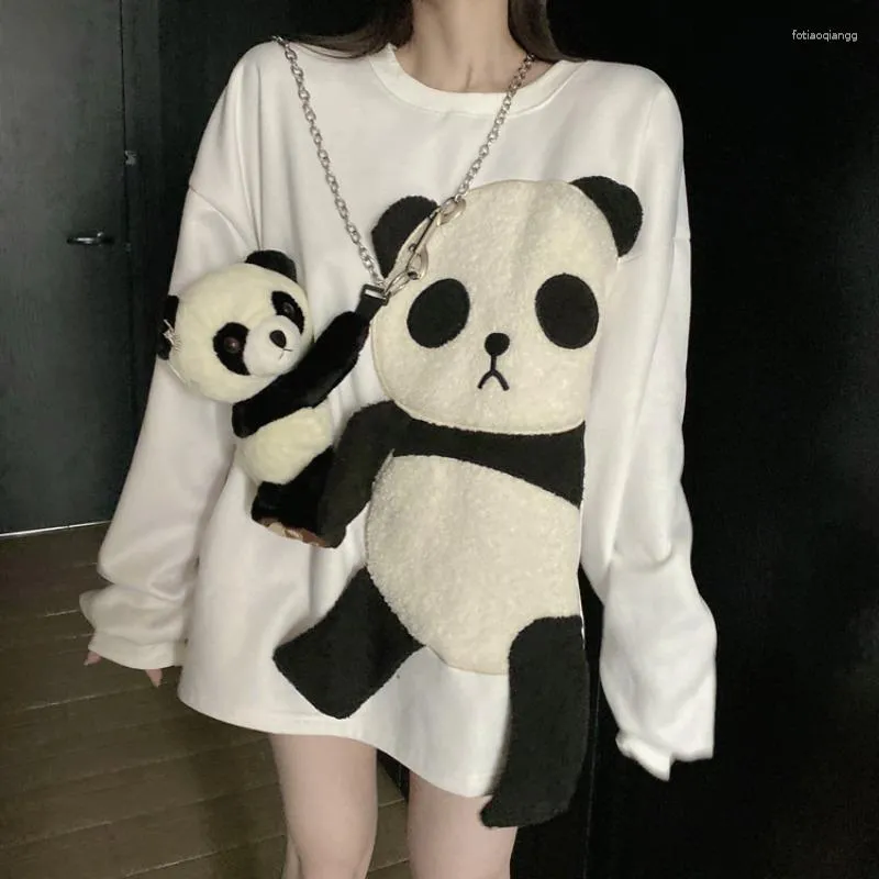 Bluzy damskie luźne średnie pulovery pandowskie kobiety wiosna jesienna y2K niezależne bluzy 2023 Casual O szyja z długim rękawem