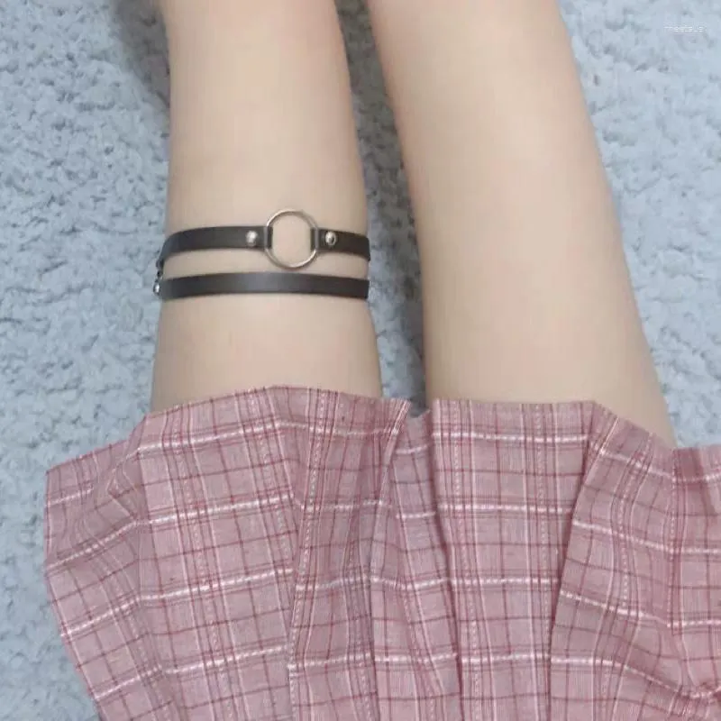 Bracelets de cheville Sexy Femmes Élastique Rond En Cuir Jambe Anneau Jarretière Ceinture Punk Cuisse Goth Harajuku Harnais À La Main Crl499