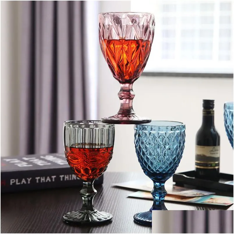 Verres à vin en gros 240 ml 300 ml 4 couleurs style européen lampe en verre teinté en relief gobelets épais livraison directe maison jardin cuisine Dhu2H