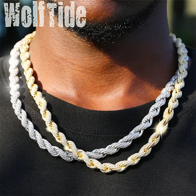 8 mm Full CZ Zirconia Mens Rope Twist Chain Necklace 18K chapado en oro Full Diamond Hip Hop Punk Rock Miami Rapper Jewelry Regalos para hombres Bijoux Wholesale